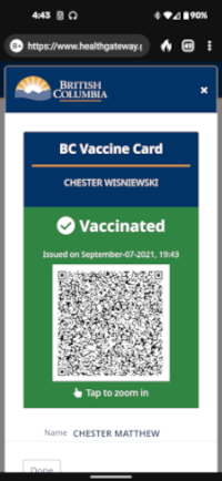 BC Vaccine Card example